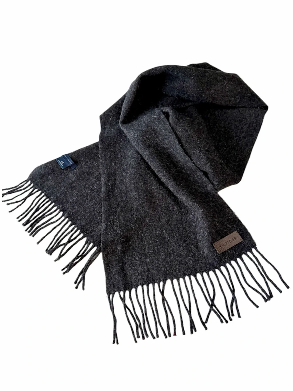Tommy Hilfiger 100% Lambswool Charcoal Gray Fringe Scarf Soft Winter 63x10.5